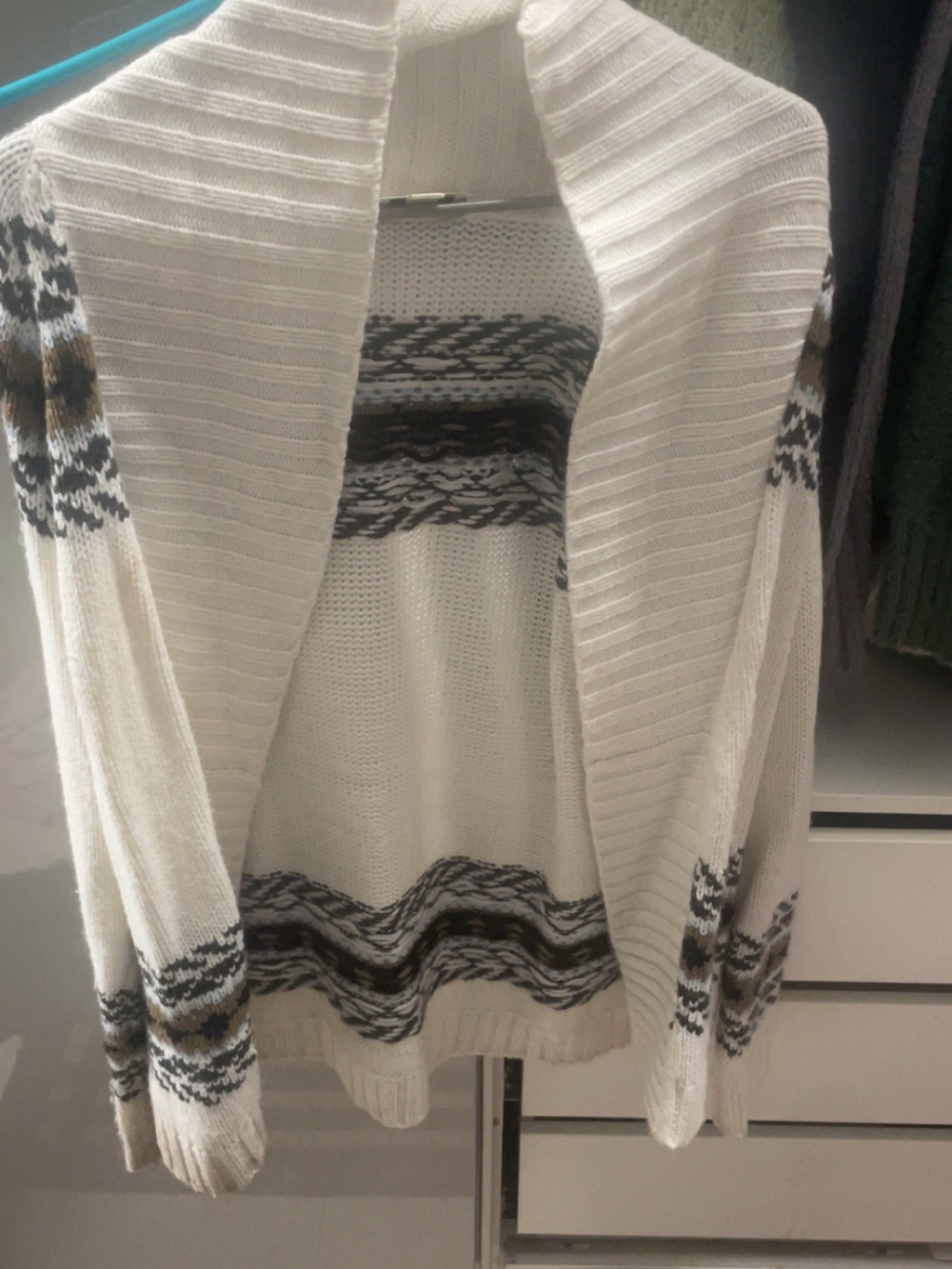 St. John's Bay Cream Open-Front Cardigan with Black and Brown Pattern